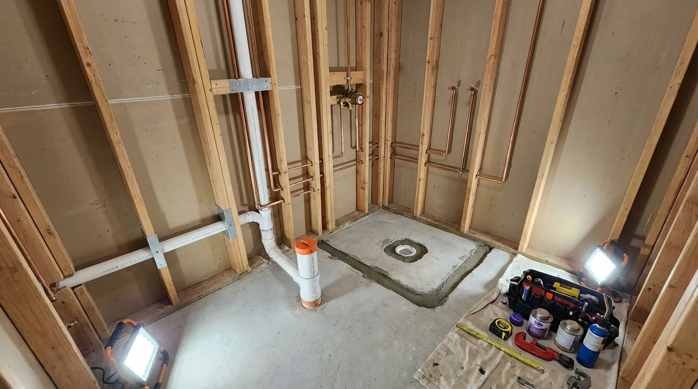 Bathroom rough-in plumbing during remodel by Johns Plumbing LLC in Cle Elum