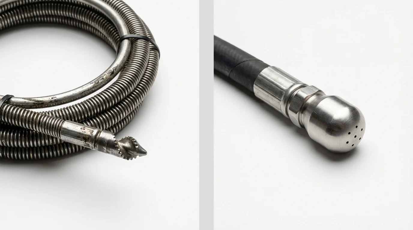 Drain snake cable and hydro jetting nozzle used for drain cleaning in Cle Elum, WA