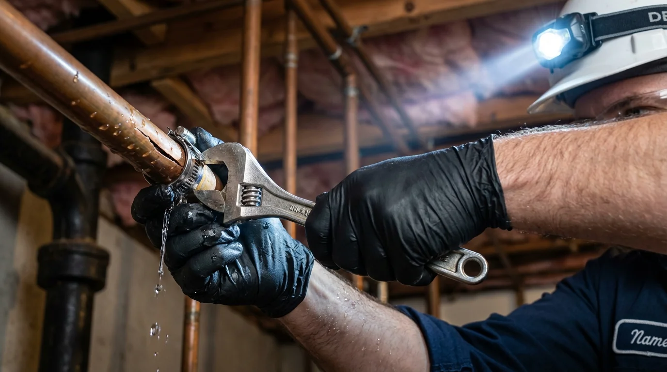 Emergency pipe clamp repair being performed by a Johns Plumbing LLC plumber in Cle Elum