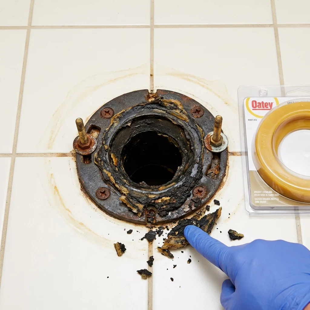 Failed wax ring showing water seepage at the base of a toilet in a Cle Elum, WA home